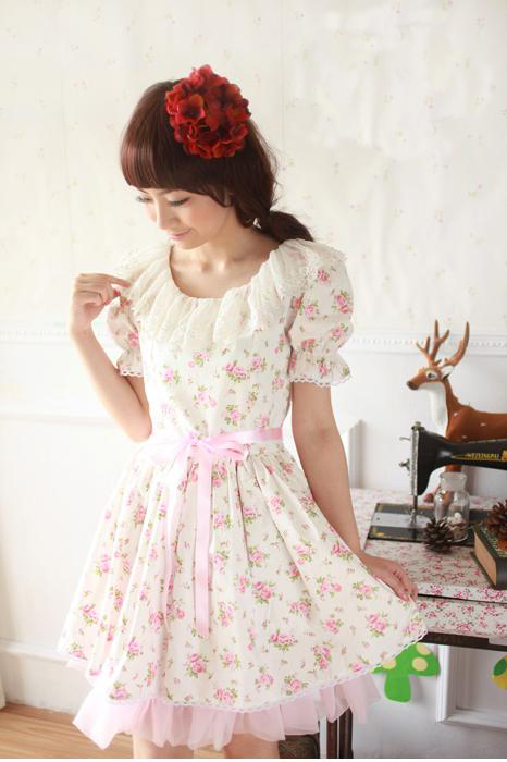 Floral Pink Tutu Vintage Garden Fashion Lolita Dress