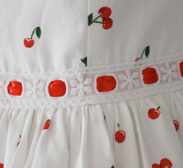 White Cotton Round Neck Cherry Fashion Lolita Dress