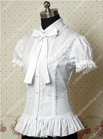 Cute Simple Lace Flouncing Slim Cotton Lolita Blouse