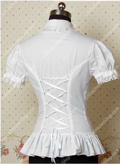 Cute Simple Lace Flouncing Slim Cotton Lolita Blouse