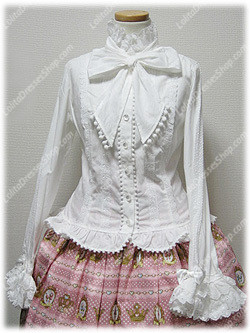 White Cotton Stand Collar Long Sleeve Sweet Princess Lolita Blouse