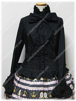 Black Cotton Stand Collar Long Sleeve Sweet Princess Lolita Blouse