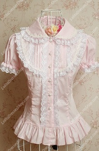 Small Fresh Pink Cotton Lapel Lace Trim Lolita Blouse