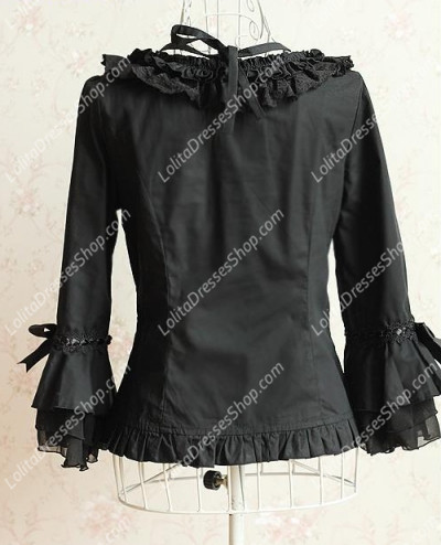 Classic Black Trumpet Sleeves Flounced Princess Quarter Sleeves Lolita Blouse