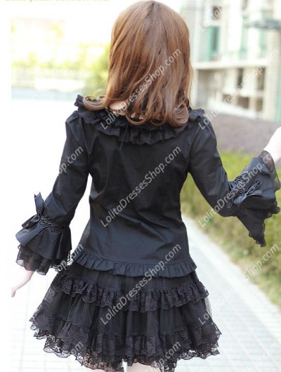 Classic Black Trumpet Sleeves Flounced Princess Quarter Sleeves Lolita Blouse