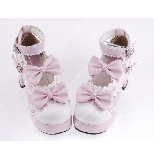 Pink with White Lace PU Sweet Lolita Shoes