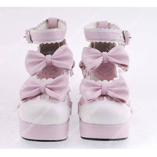 Pink with White Lace PU Sweet Lolita Shoes