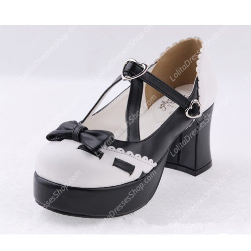 White and Black High-heeled PU Sweet Lolita Shoes