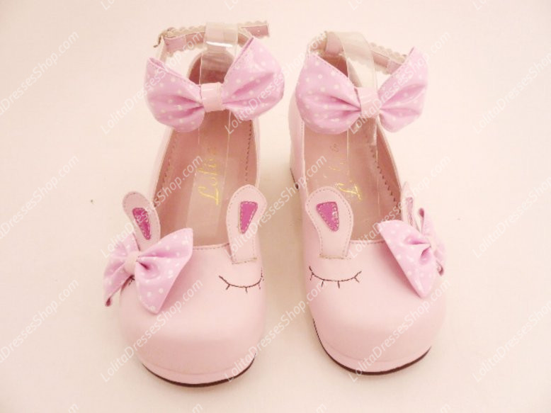 Muffin Bottom Buckle Rabbit Ears PU Sweet Lolita Shoes