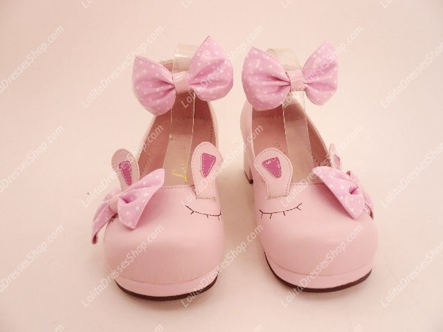 Muffin Bottom Buckle Rabbit Ears PU Sweet Lolita Shoes