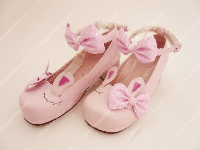 Muffin Bottom Buckle Rabbit Ears PU Sweet Lolita Shoes