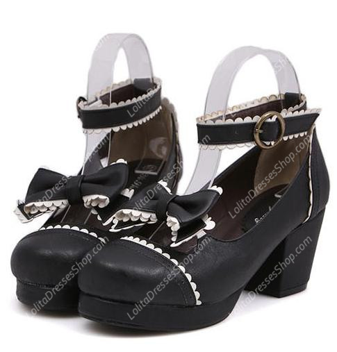 Black Bow High Heel Princess PU Sweet Lolita Shoes