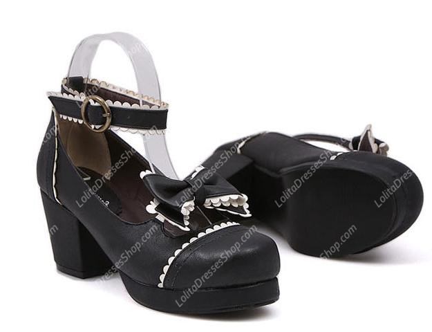 Black Bow High Heel Princess PU Sweet Lolita Shoes