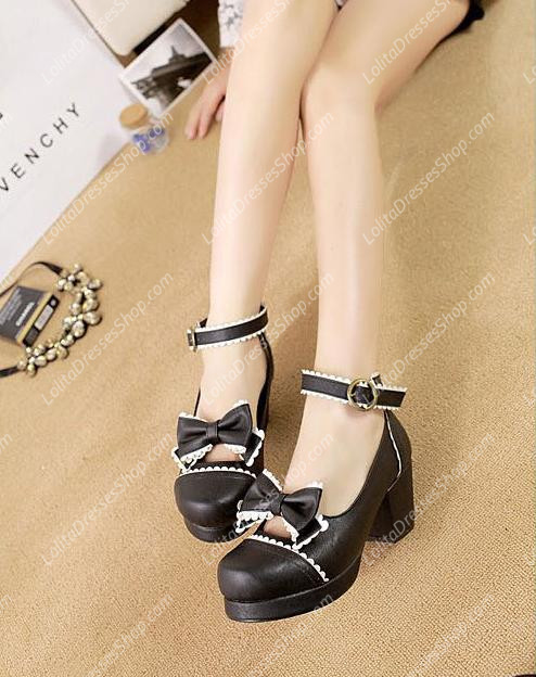 Black Bow High Heel Princess PU Sweet Lolita Shoes