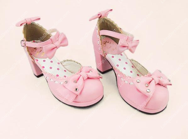 Pink Sweet Princess Bowknot Rhinestone PU Lolita Shoes