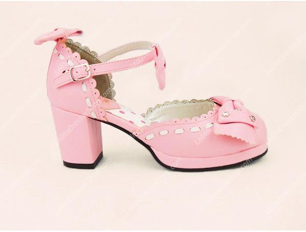 Pink Sweet Princess Bowknot Rhinestone PU Lolita Shoes