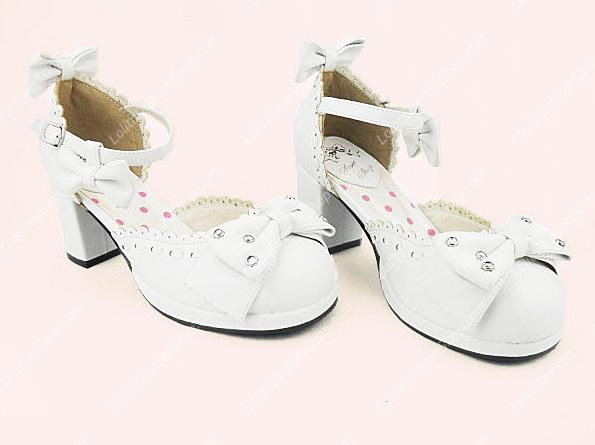 White Sweet Princess Bowknot Rhinestone PU Lolita Shoes