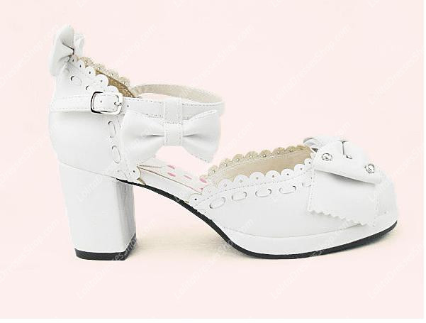 White Sweet Princess Bowknot Rhinestone PU Lolita Shoes