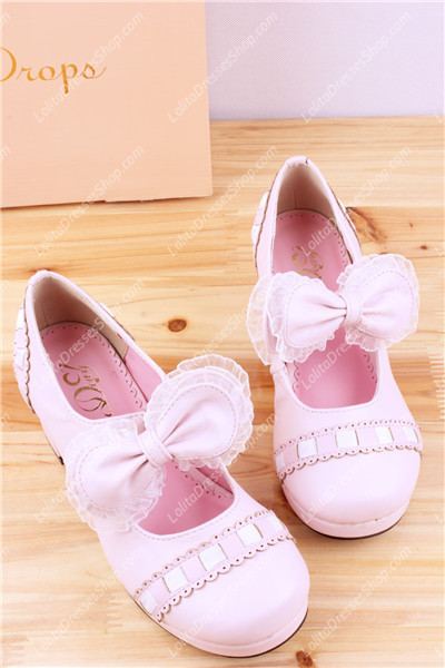 Lovely Lace Flowers Round Toe PU Sweet Lolita Shoes