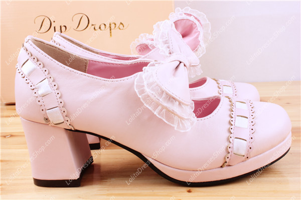Lovely Lace Flowers Round Toe PU Sweet Lolita Shoes