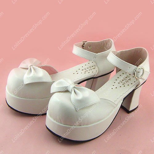 White High Heel Bowknot PU Sweet Princess Lolita Shoes