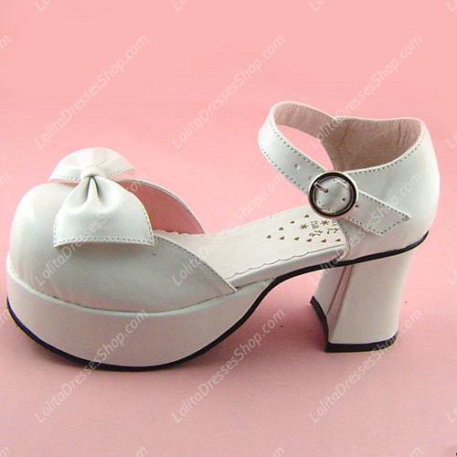 White High Heel Bowknot PU Sweet Princess Lolita Shoes