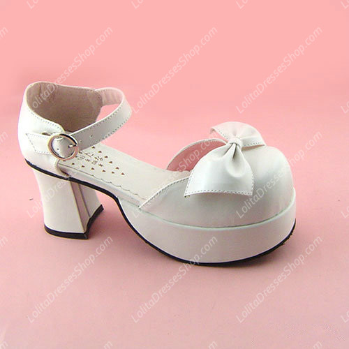 White High Heel Bowknot PU Sweet Princess Lolita Shoes