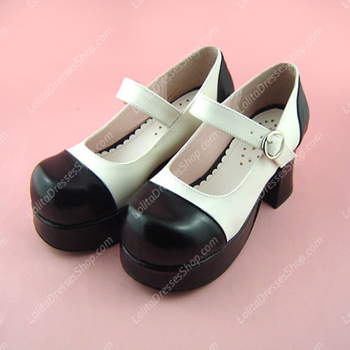 Simple Black and White High-heeled Round Toe PU Sweet Lolita Shoes