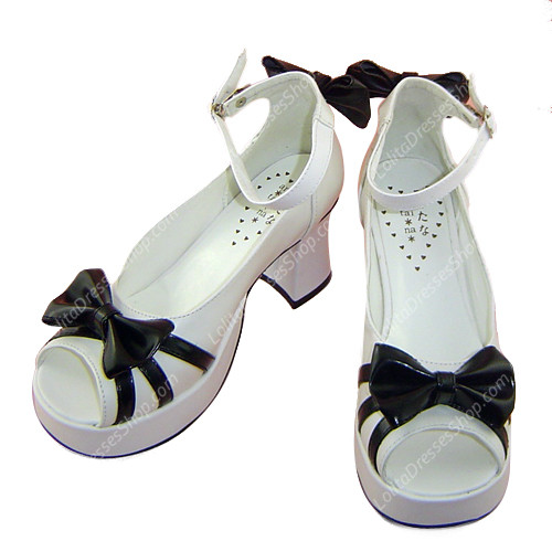 Simple White Fish Mouth Bowknot Princess PU Sweet Lolita Shoes