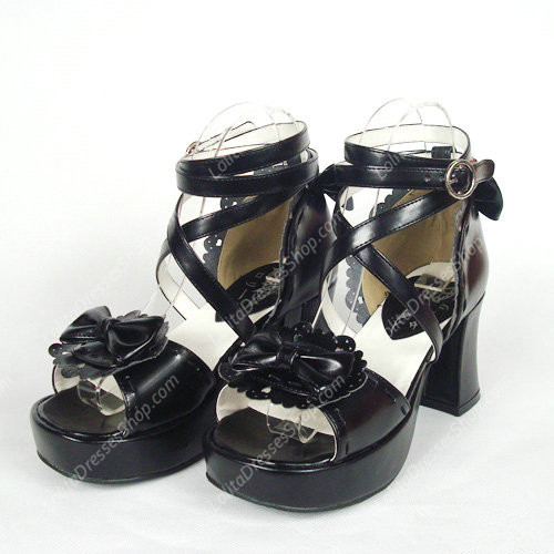 Black Elegant Bowknot Summer Sandals PU Sweet Lolita Shoes