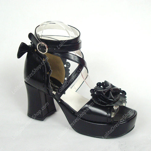 Black Elegant Bowknot Summer Sandals PU Sweet Lolita Shoes