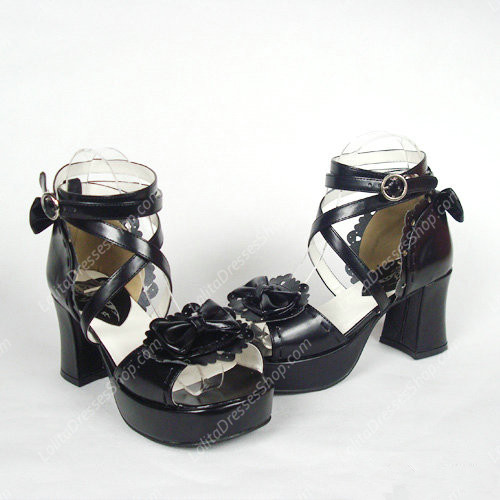 Black Elegant Bowknot Summer Sandals PU Sweet Lolita Shoes