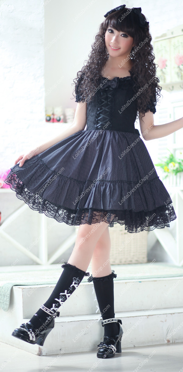 Plain Black Lace Flouncing Elegant Princess Punk Lolita Dress