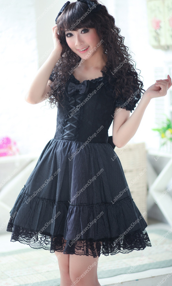 Plain Black Lace Flouncing Elegant Princess Punk Lolita Dress