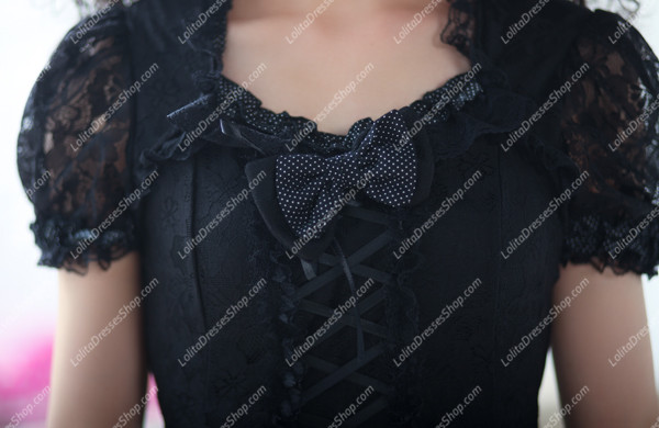 Plain Black Lace Flouncing Elegant Princess Punk Lolita Dress