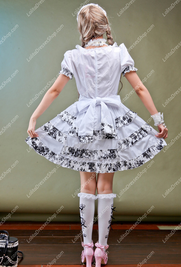 Idyllic White Short-sleeved Floral Punk Lolita Dress