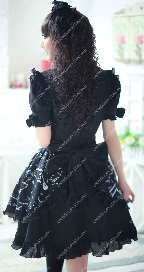 Plain Black Music Note Print Princess Punk Lolita Dress
