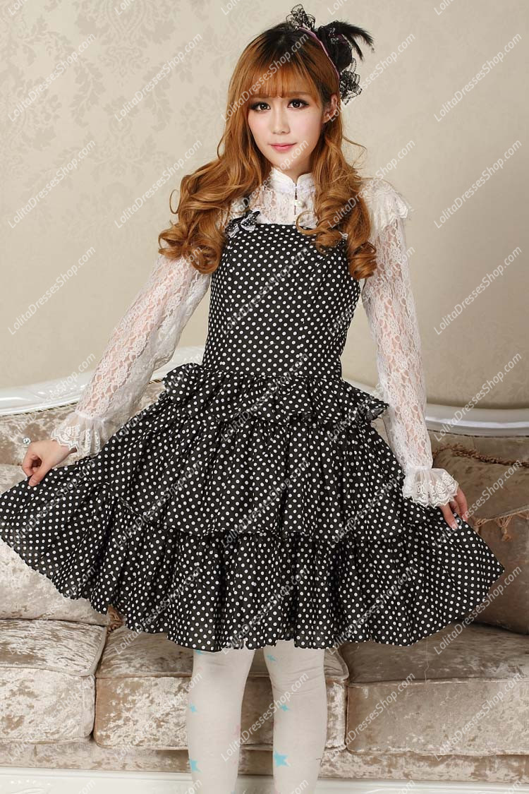 Sweet Black and White Neck Square Ruffles Lolita Dress