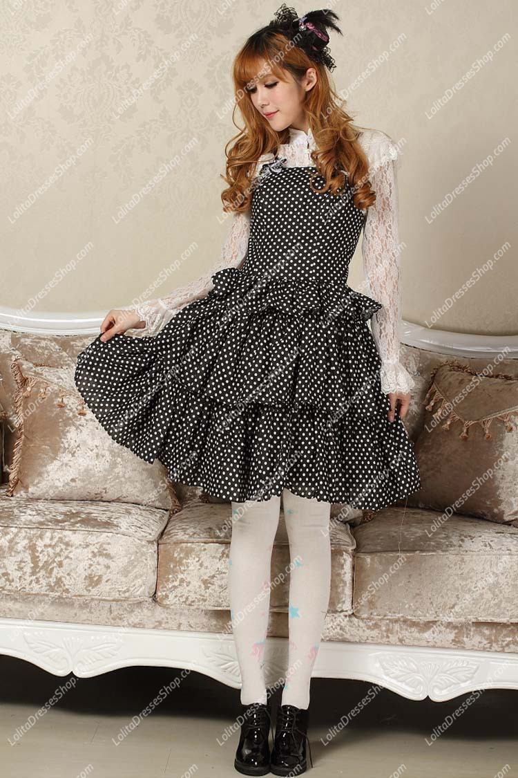 Sweet Black and White Neck Square Ruffles Lolita Dress