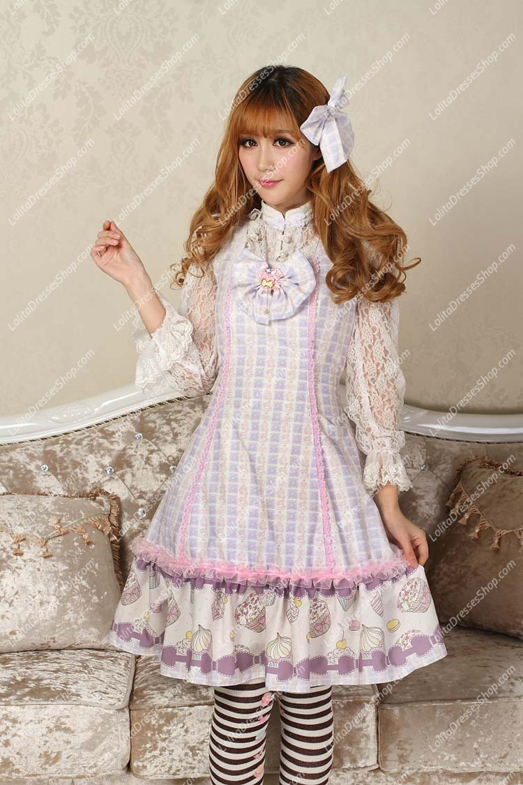 Sweet purple Square Neck Ruffles Bow Lolita Dress