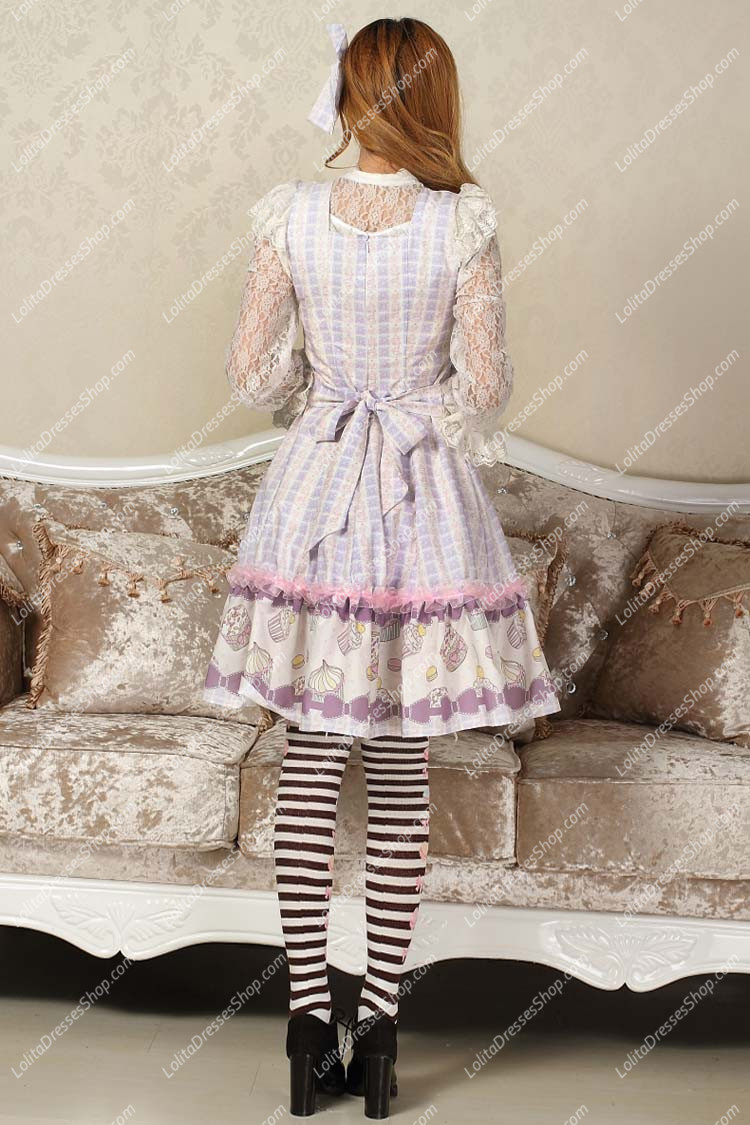 Sweet purple Square Neck Ruffles Bow Lolita Dress