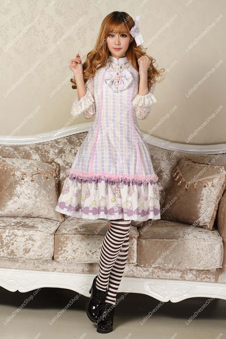 Sweet purple Square Neck Ruffles Bow Lolita Dress