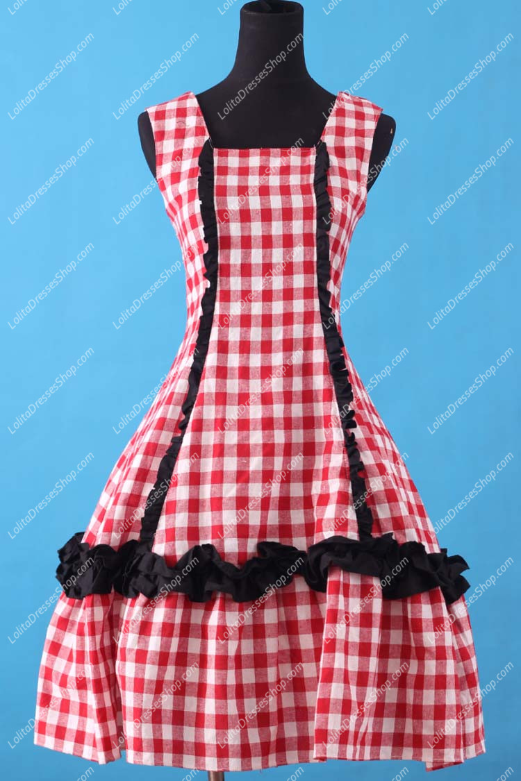 Sweet Red Square Neck Ruffles Bow Lolita Dress
