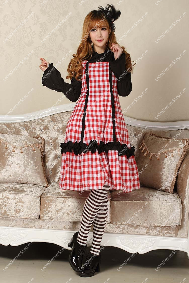 Sweet Red Square Neck Ruffles Bow Lolita Dress