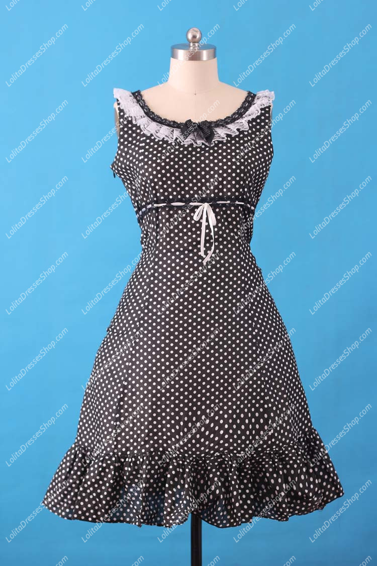 Sweet Black Square Neck Ruffles Bow Lace Lolita Dress