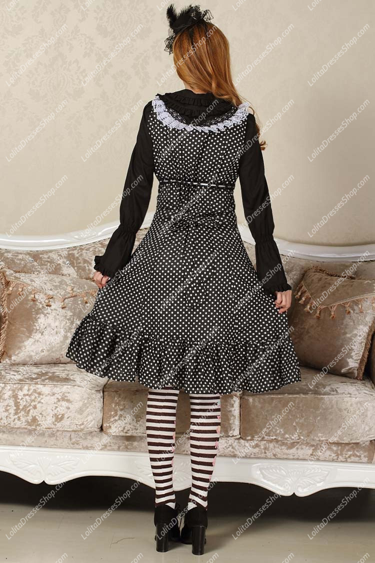 Sweet Black Square Neck Ruffles Bow Lace Lolita Dress