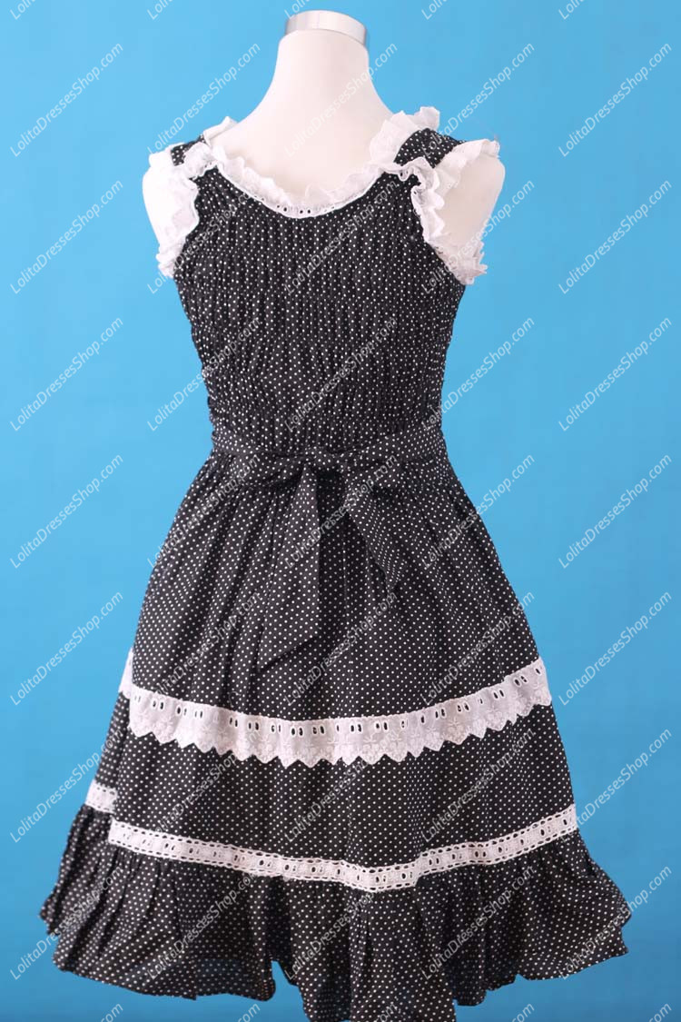 Sweet Black and White Square Neck Ruffles Bow Lace Lolita Dress