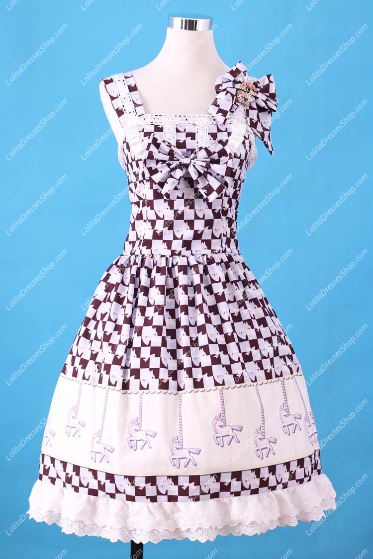 Sweet Purple Square Neck Ruffles Bow Lace Print Lolita Dress