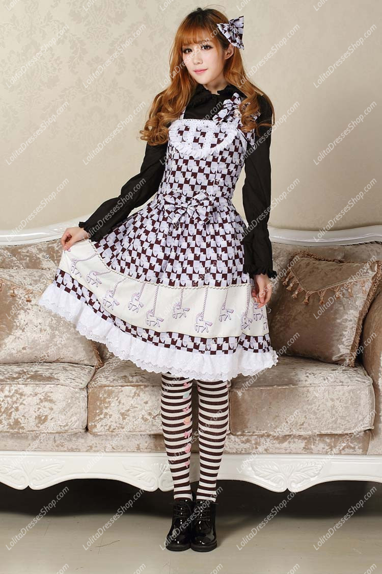 Sweet Purple Square Neck Ruffles Bow Lace Print Lolita Dress