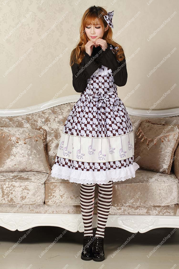 Sweet Purple Square Neck Ruffles Bow Lace Print Lolita Dress